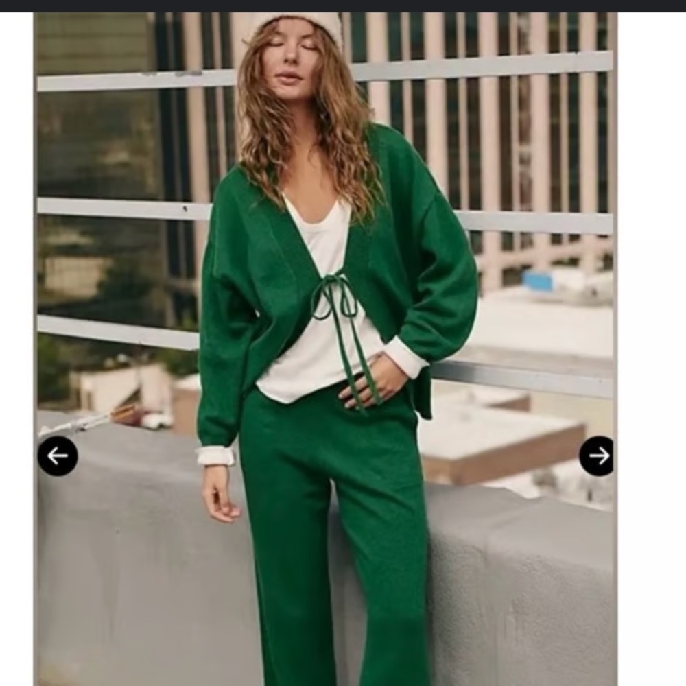 Free People  Solar Knit Cotton Green  Cardigan Size Medium New Spring Preppy